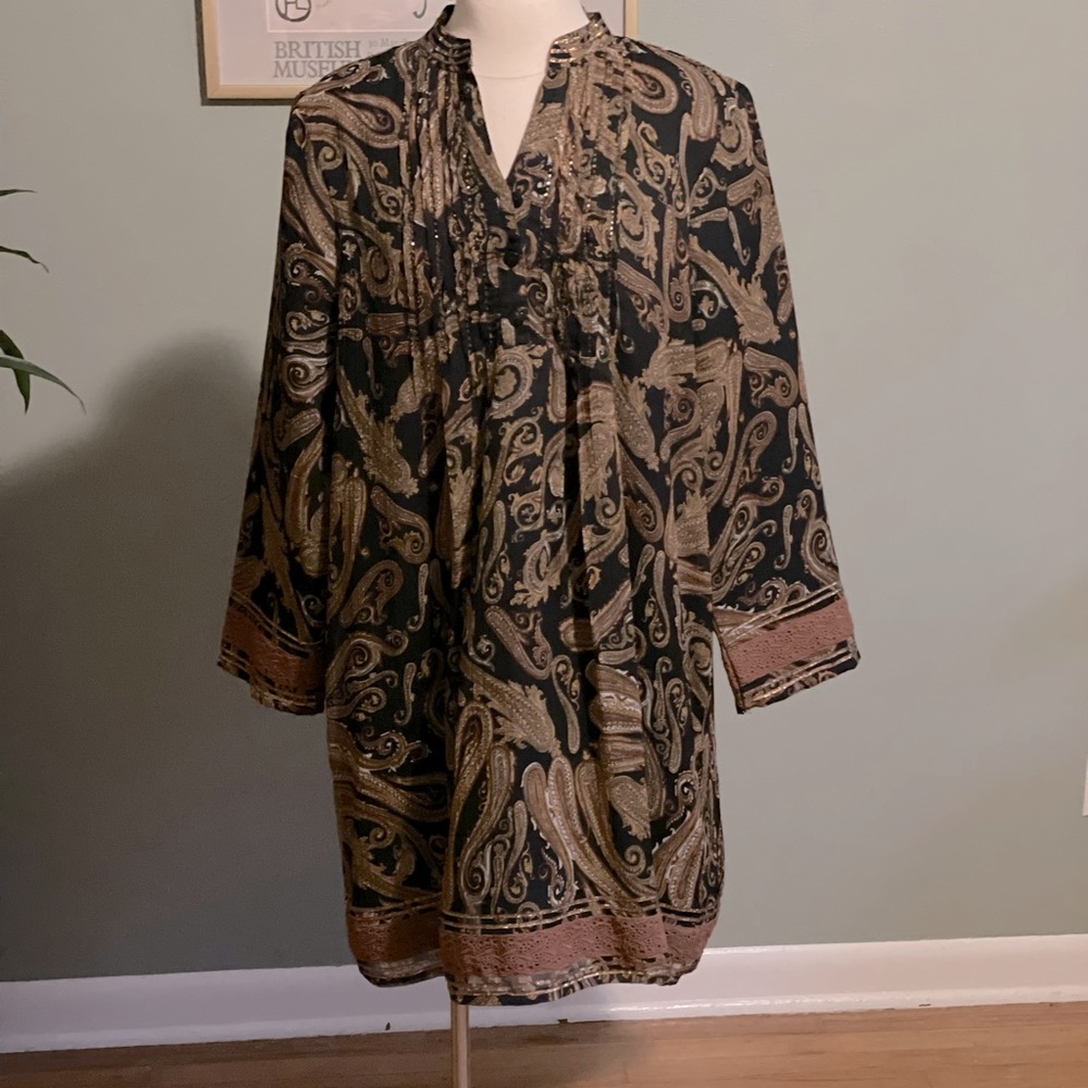 ULLA POPKEN 12/14 Tunic Paisley Gold Black design unique Long Blouse